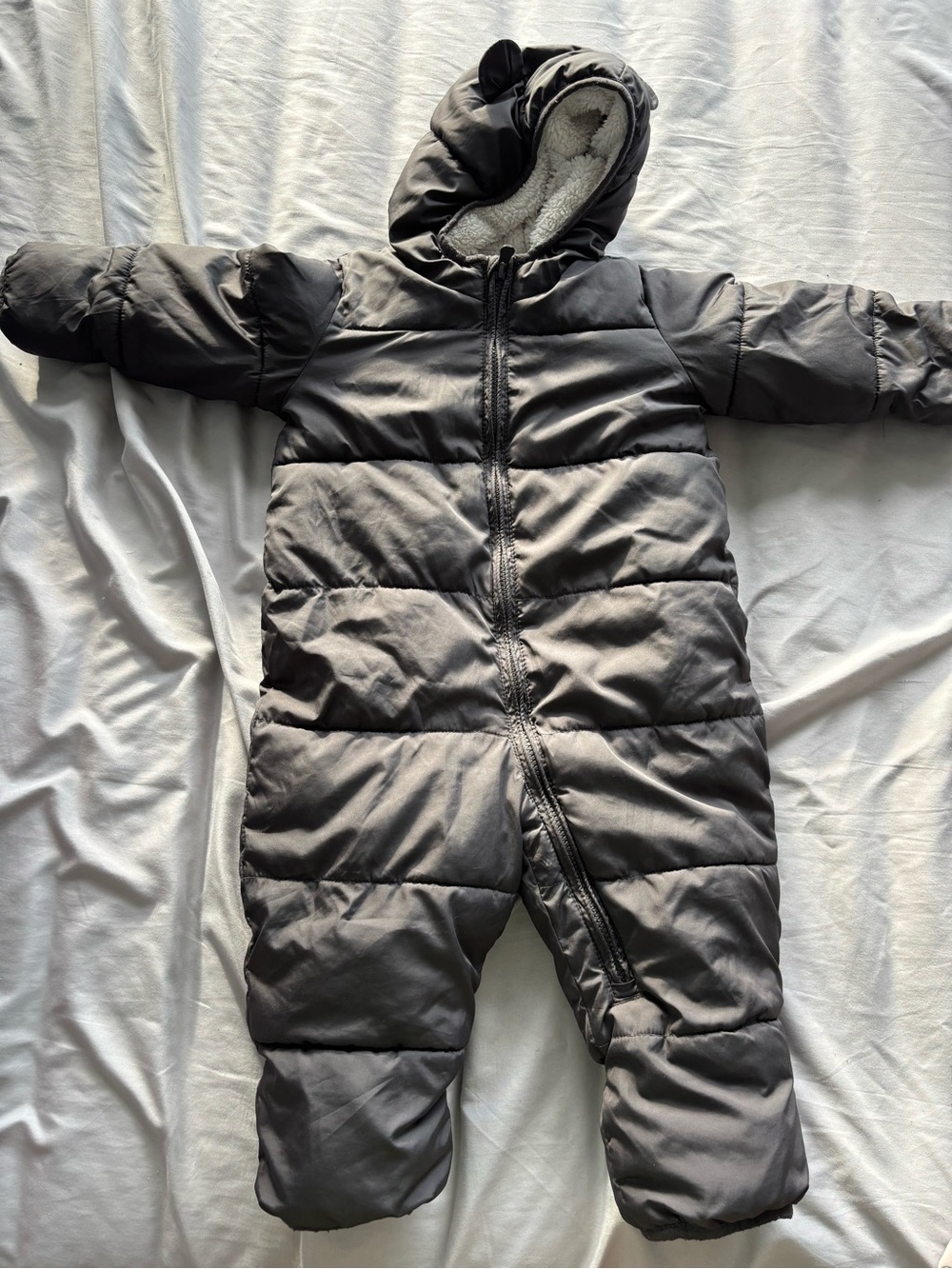 GAP Grey Puffer Infant Snowsuit with Hood